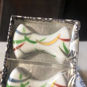 Ceramic Knife Chopstick Sushi Rests Abstract Painted Japanese Set of 5 New w/Box